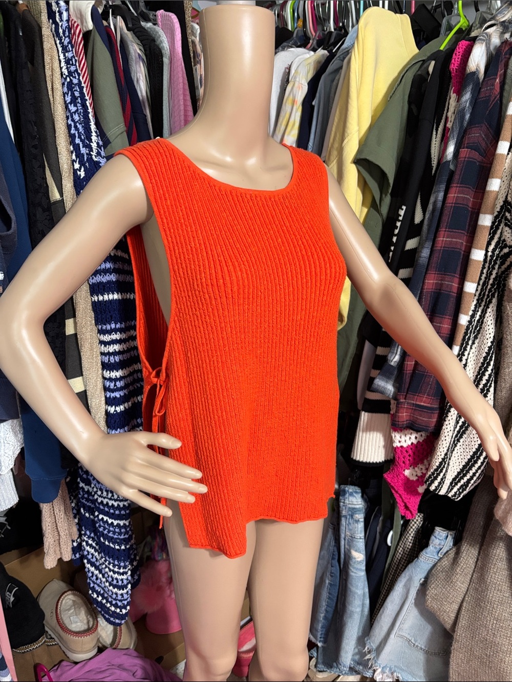 Free People Sleeveless Knit Side-Tie Tank Top - Orange